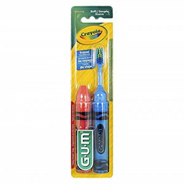 [구매대행] GUM Crayola Kids' Travel Toothbrush Antibacterial Bristles Soft Ages 4+ 2 Count, 1