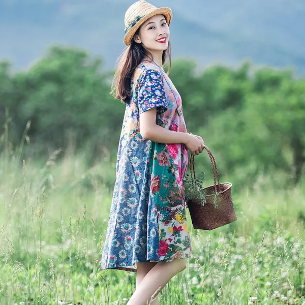 Bear 패치워크 원피스 짜집기 의상 여자 누더기 패션 Gc 000080620