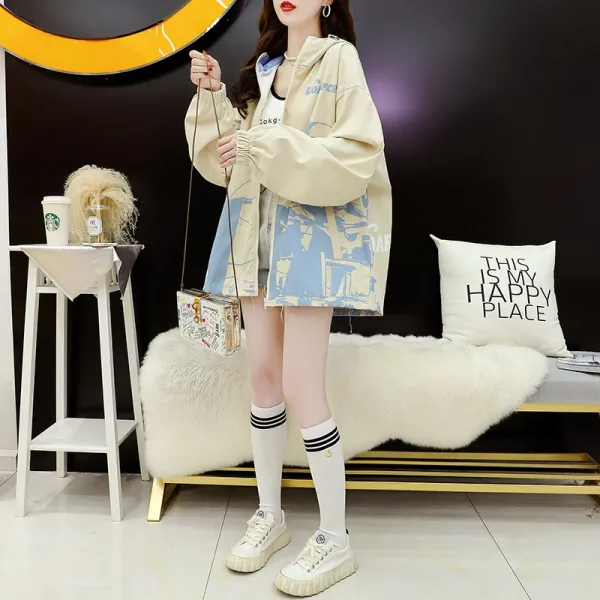 가을후드집업 줄다 10 와이드 루즈핏 캐쥬얼 카고 자켓코트 여성 디자인감각 상의 2580686324