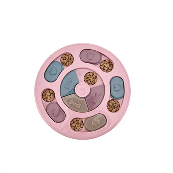 반려동물 고양이 강아지 간식 먹이퍼즐 장난감 지능훈련 행동, 질식 방지 턴테이블 핑크 라운드