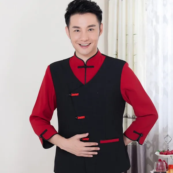 중식당 농가 락 종업원 작업복 여 칠부 소매 별급 호텔 샤브샤브집 전채 생업복 맞춤, XXXL 남성 블랙