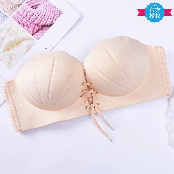 랑 샤 (Langsha) 권한 부여 무 밴드 브 라 집중 미끄럼 방지 오 프 숄 더 스 트랩 속옷 여자 위 에 두 꺼 운 가슴 웨 딩 튜브 탑 스 트랩 베이지 75A = 34A
