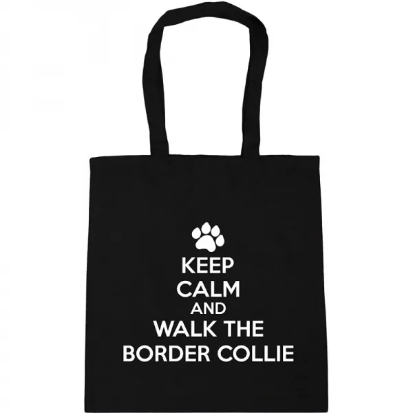 Hippowarehouse 침착성을 유지하고 보더 콜리를 걷다-Dog Tote Shopping Gym Beach Bag 42cm x38cm 10