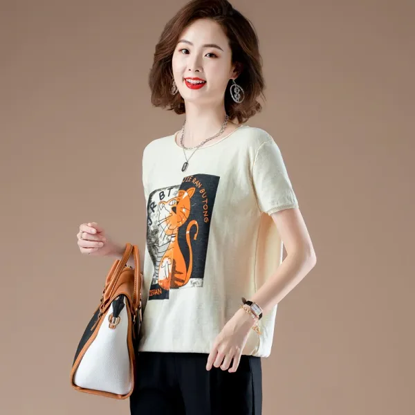 구월맥묵 순면티셔츠 여성 여름 반팔 스타일리쉬 플라워 프린트 상의 트렌드 뚱뚱한 여성의류 면반팔티셔츠 코튼반팔티셔츠