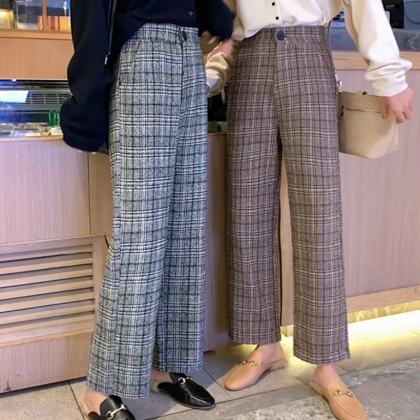 kirahosi 여성 바지 체크무늬 모직 와이드 팬츠 111호+덧신증정 AQhui75v