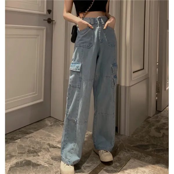 한일풍 칸카고 하이웨스트 긴바지 여성 앤같은스타일 청바지 오칠칠 Wu77 가게 퇴폐함 무드 바지