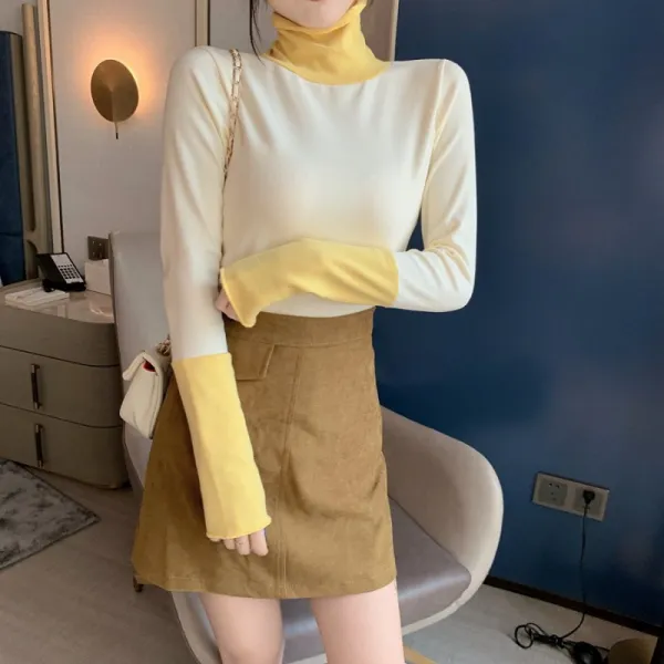 여성 티셔츠 4컬러 2가지 컬러 매치 심플 목폴라 티