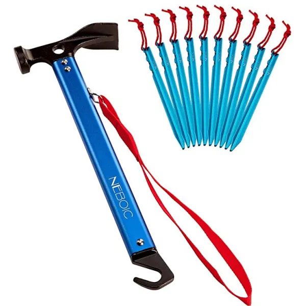 뻬구항마 Neboic 페그 경량 해머와 10 개의 텐트 페그 18cm 수납 봉투 포함 페그 단조 페그 해머 텐트 망치 (텐트 로프 반사 재료들이 직경 3mm 길이