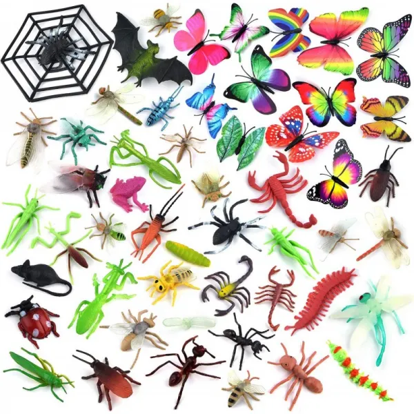 Coopay 51 Pieces 플라스틱 버그 Kids Boys Fake Bugs Fake Spiders 바퀴벌레 전갈 귀뚜라미 나비