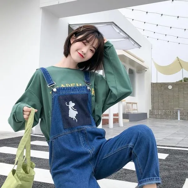별도표기 멜빵바지 데님 캐주얼 멜빵 여자 청바지