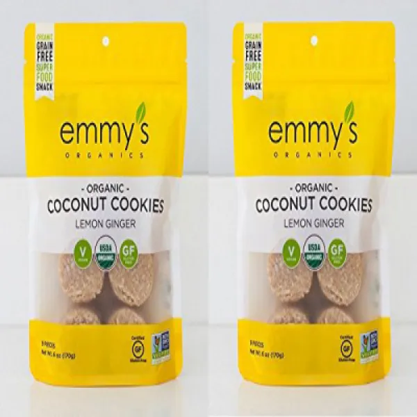 Emmy's Organics Lemon Ginger Coconut Cookies 6 Oz. (Pack of 2) 에미의 유기 레몬 생강 코코넛 쿠키 170.1g. (2 팩), 1