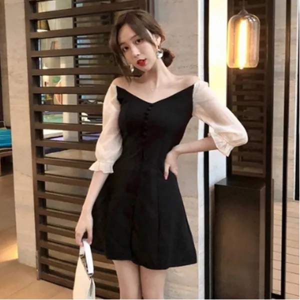 [라라젤로] 여성 미니 원피스 홀복 클럽의상 오픈숄더 치마aa40