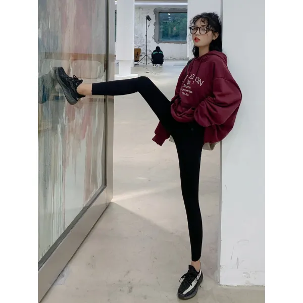 레깅스 상어가죽 블랙색 여성바깥에착용 봄가을 얇은타입 액체 타이트 탄력 압력 날씬한다리 요가 바지