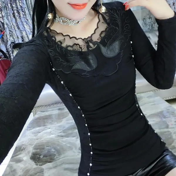초록네모 브이넥반팔 섹시 교차 여성 여름 블랙 망사 패치워크 단추짜임 상의 보여 구호물자