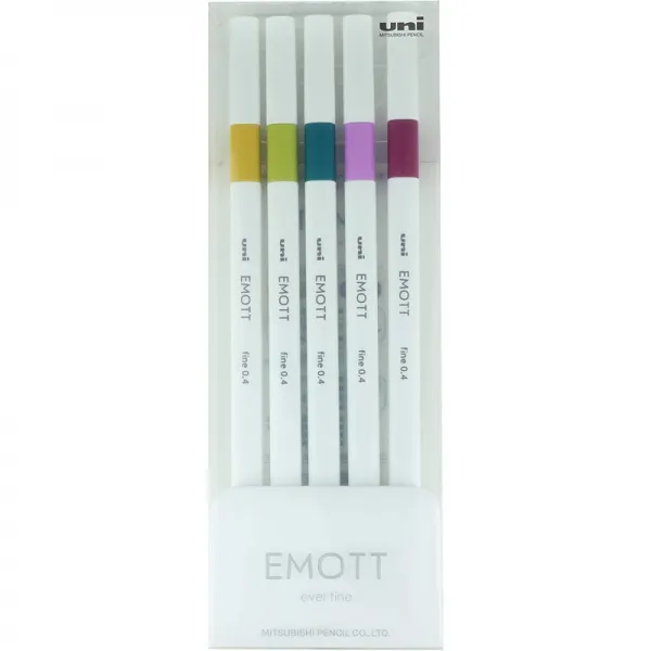 미쓰비시 Uni 수성 펜 방수 급성 안료 잉크 EMOTT Ever fine 5 색 (PEM-SY-5C), 단일상품