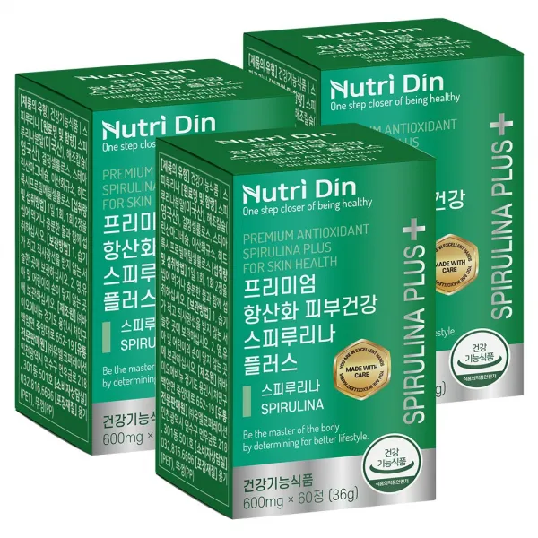 뉴트리딘 프리미엄 항산화 피부건강 스피루리나 플러스, 60정, 3개