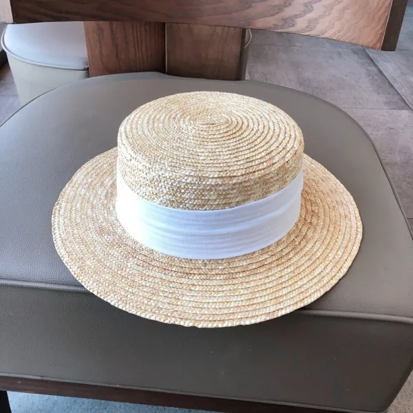 왕 홍 뱀 같은 스타일 의 밀짚 모 자 를 만 드 는 여자 평정모 해변 해변 모래사장 차양 리 조 트 모자 봄 7cm 모자 챙 색 셀 프 2 가지 색상 의 띠 M (56 - 58cm)