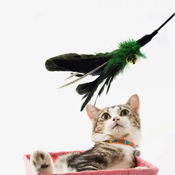 꿩털 낚시대 고양이 장난감 사냥놀이 놀잇감 캣토이 1개 칼라꿩털