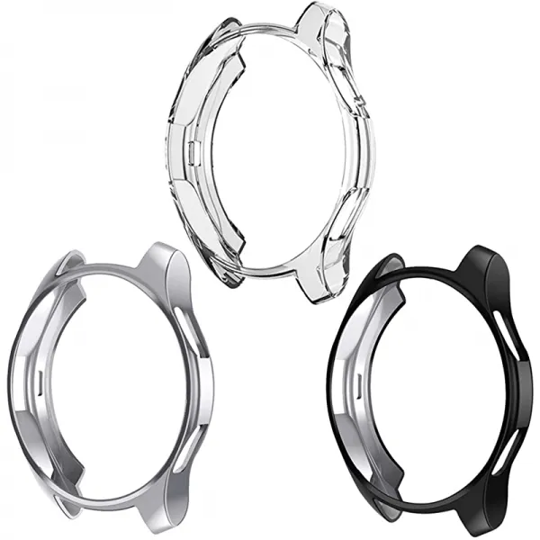 케이스 호환성 삼성 갤럭시 워치 46mm NaHai TPU 슬림 도금 케이스 충격 증명 커버 갤럭시 워치 46mm 스마트워치 3팩 크리스탈 클리어 블랙 실버용 보호 범퍼 쉘 전체, 상세페이지 참조, 상세페이지 참조