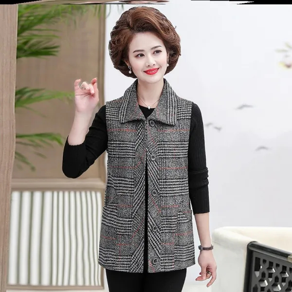 체크조끼 엄마 더플 베스트 실내 큰어머니 민소매 나시 중노년층 여성의류 봄가을 핏아우터 숏 1617599582