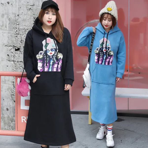 오늘도 자신있게 키스미 2019가을신상 여성 빅사이즈 원피스 겨울 여자 롱원피스 후드원피스 울 벨벳 브이넥 긴팔원피스 후드티셔츠원피스 면혼방 4xl 루즈핏 기모