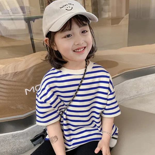 여아 반팔 패밀리룩 키즈 순면 티셔츠 2022 신상 반팔 여름 스트라이프 상의