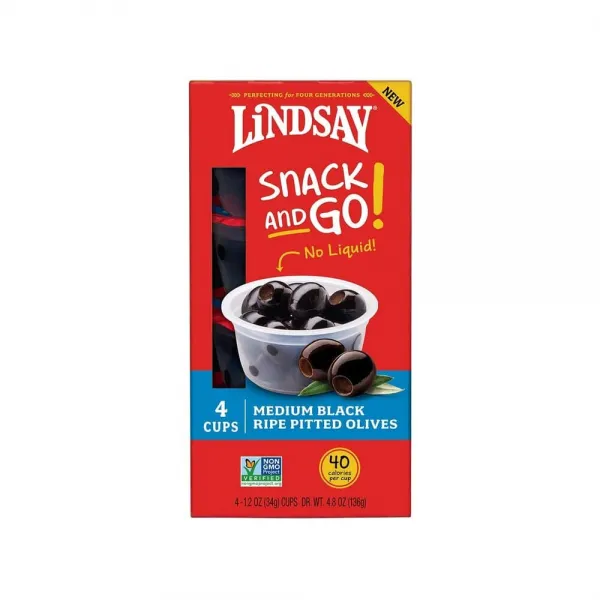 린지 스낵 앤 고 미디움 블랙 올리브 4컵 136g / Lindsay Snack and Go Medium Black Ripe Pitted Olives