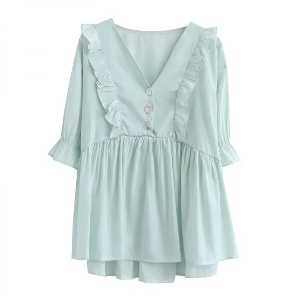 샵솔베이지 시원여름 여성 캐쥬얼 V넥 쉬폰 프릴 블라우스