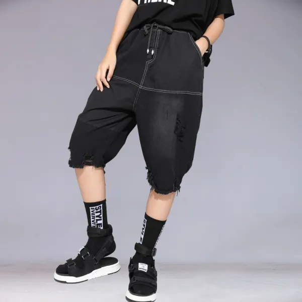 7부 청바지 하 여장 종 히아하 바람 해 헌 털 퍼 트리밍 얇은 패턴 개성 닳아 핼렌 팬츠