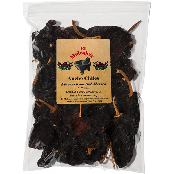 말린 안초 칠레 고추 El Molcajete 브랜드 8oz ‐ 멕시코 요리법 칠리스 타말 레스 살사 칠리 고기 수프 두더지 스튜 및 바, 단일상품