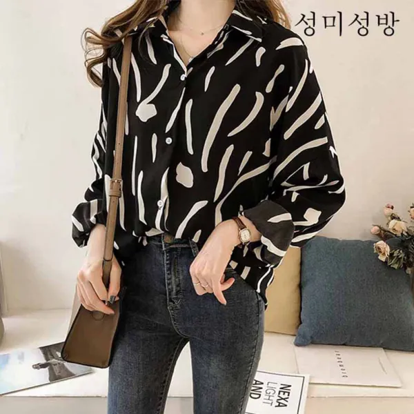 성미성방 블라우스 여 디자인 소중추 2019년 빈티지 항구 느낌의 루즈핏 긴팔 셔츠 패션X01