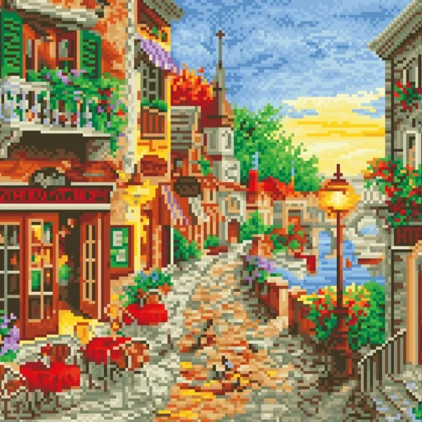 디클레어 액자형 DIY 보석십자수 구슬 비즈 큐빅 캔버스형, 1개, DCF003 베네치아 거리 40X50