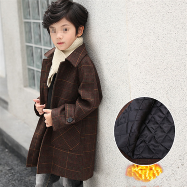 Xn새로운 어린이소년 가을겨울 격자 무늬 캐주얼 플러스면재킷bq2635
