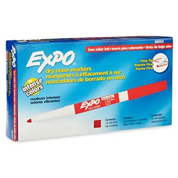 [해외직구]EXPO 86002 Sanford EXPO 저취 건조 건조 소거 마커 미세 점 적색 적색 12 상자, 1개, Red