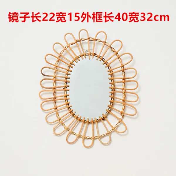 나혼자산다 발리 라탄 인테리어 거울 인싸소품, 타원형 (거울 제외) 길이 22 너비 15 프레임 길이 40 너비 32cm