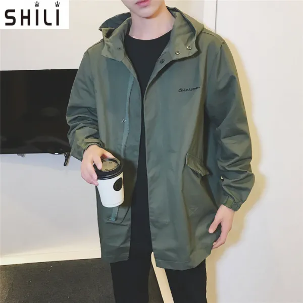 캐쥬얼 봄가을 카고 힙합 중국식홑저고리 남자 후드 흐름 트렌치하프코트 얇은 오버핏