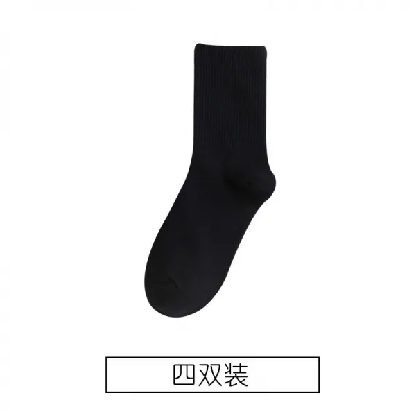 양말 자녀 길이 통원숙풍 ins 중 스타킹 흑백 순색 하이 웨이스트 추동 학생 남, 블랙 4겹룩
