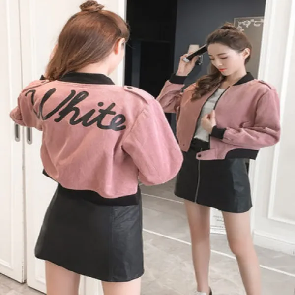 여성 아우터 코듀로이 자켓 하프코트 여성 춘추 숏기장 한판항풍 학생복 레터링 프린트 루즈핏 코듀로이 야구복 점퍼