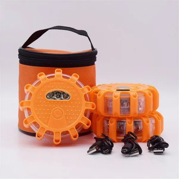 Usb 충전식 자동차 비콘 비상 Sos 조명 Led 길가 안전 경고 깜박이 램프 자기 작업 야외 3pcs With A Bag