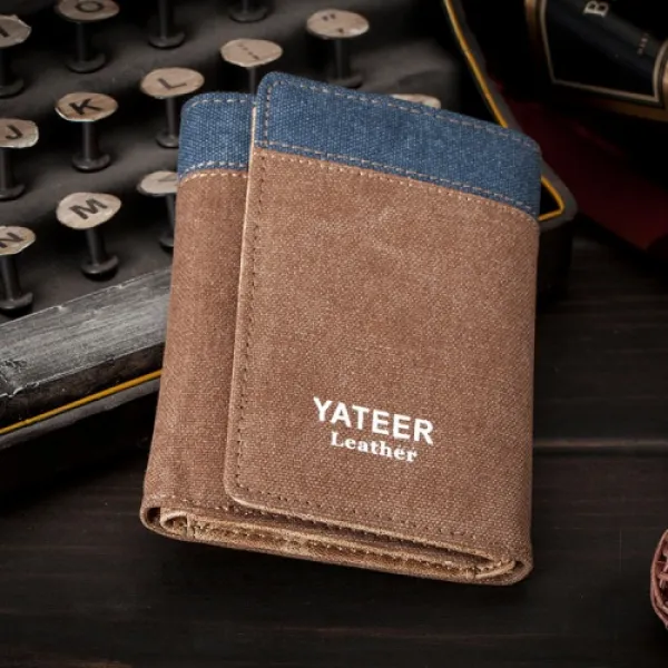 [해외]남성가방 Yateer 30 % 캔버스 지갑 짧은 단락 얇은 학생 단면 작은 지갑 일본과 한국 청소년 성격 수직 섹션 클립 조수