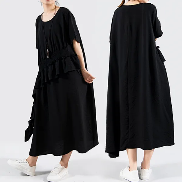 큰언니 여름 시원소재 빅사이즈 반팔 린넨 롱 원피스 Bs03110#