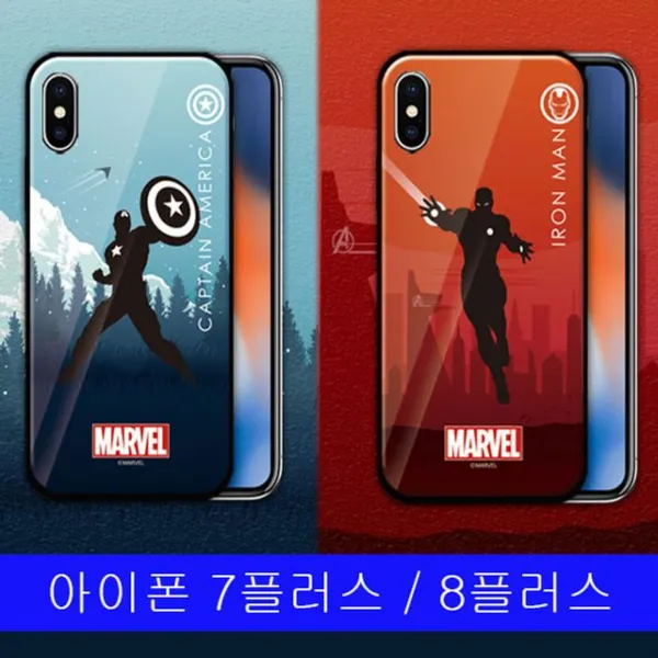 미쁘다(아이폰 7플러스 8플러스 마블 실루엣 글래스 케이스)무료배송