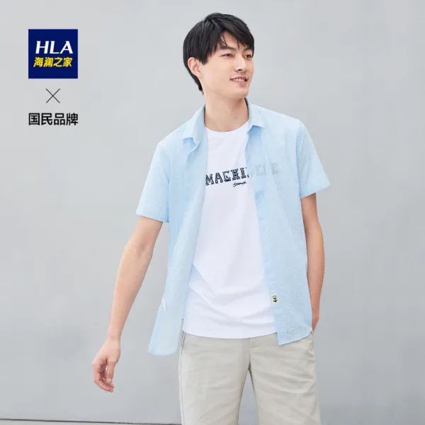 HLA 파도 집청상 스트라이프 단가라 반팔셔츠 컴포트 캐쥬얼 짧은 돋보이게 함 남자