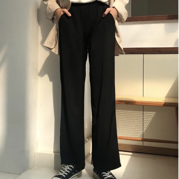 굿씽브라보 판매가 심플 코디 슬림 밴딩 와이드 팬츠 여성 긴바지