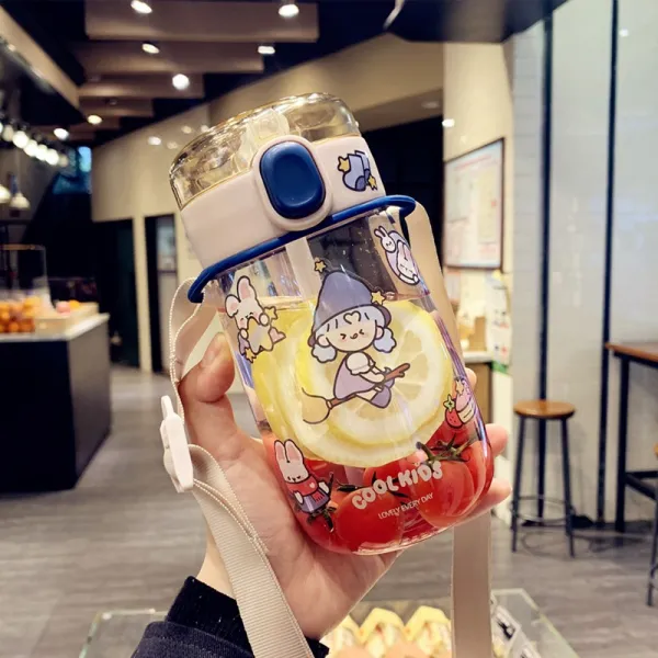 스위트 빨대 플라스틱 여성 기울다 메다 핸들스틱 이중 사용 있음 눈금 물컵 남자 야외 휴대 블루 600ml 블루 600ml 스티