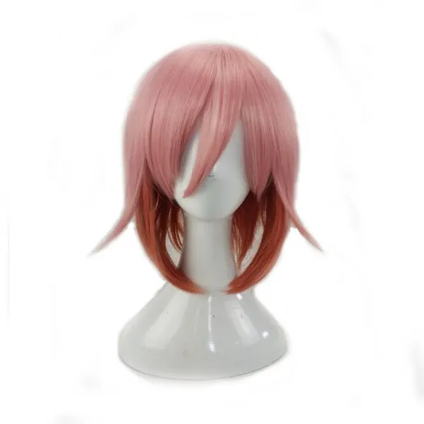 HAIRJOY 남자 여자 보라색 코스프레 가발 짧은 곱슬 머리 계층화 된 합성 머리 파티 가발 7 색상 사용 가능, 01 12inches, 01 pink red
