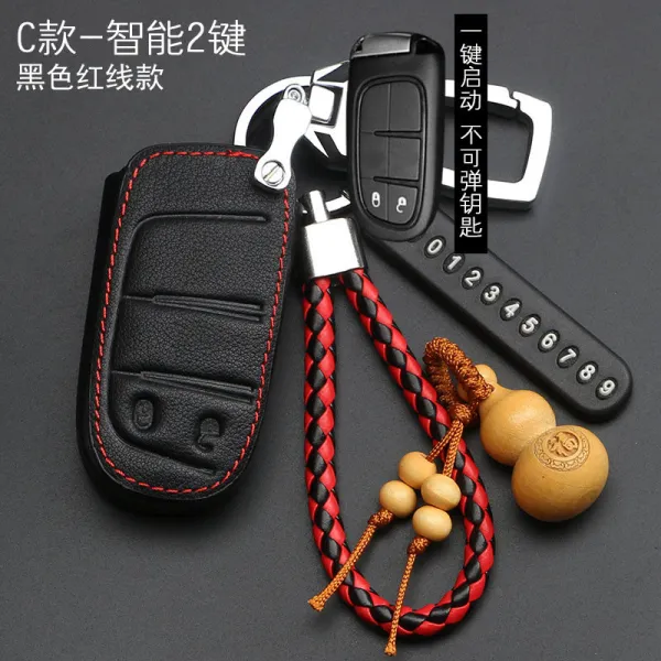 JEEP 지프 리얼가죽 키케이스 반들 1o drawing board type the chief commander 3o, 지프 C타입 -스마트 2건 블랙 붉은