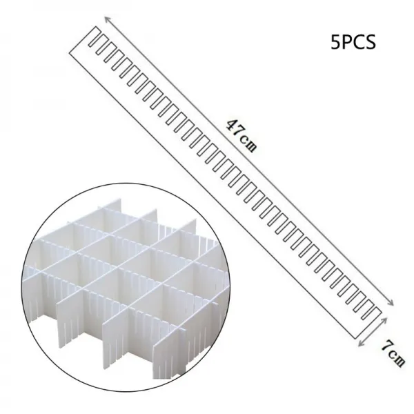 5 개 PCS/세트 플라스틱 DIY 그리드 서랍 분배기 도움말 깔끔한 드레서 메이크업에 적합합니다., 하얀색