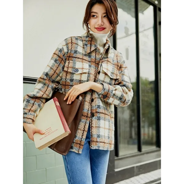 체크울코트 무드 하우스 IM 배색 종래로 양도함 실망하다 일찍이 봄 그레이 카카 두꺼운 양털 셔츠 2344792722