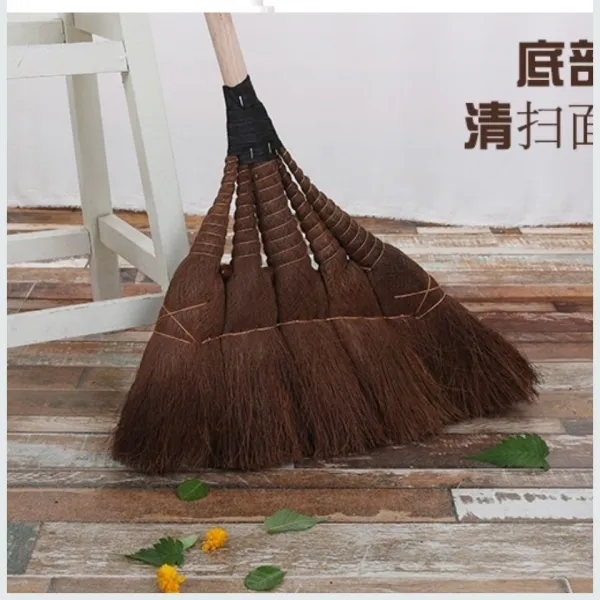 양날자루빗 거실청소빗자루 청소도구빗자루 순갈색 핸드메이드 제작 프리미엄 종려털 갈기 쓸다 말꼬리를 틀다 두꺼운 종려비 로즈레드 타입